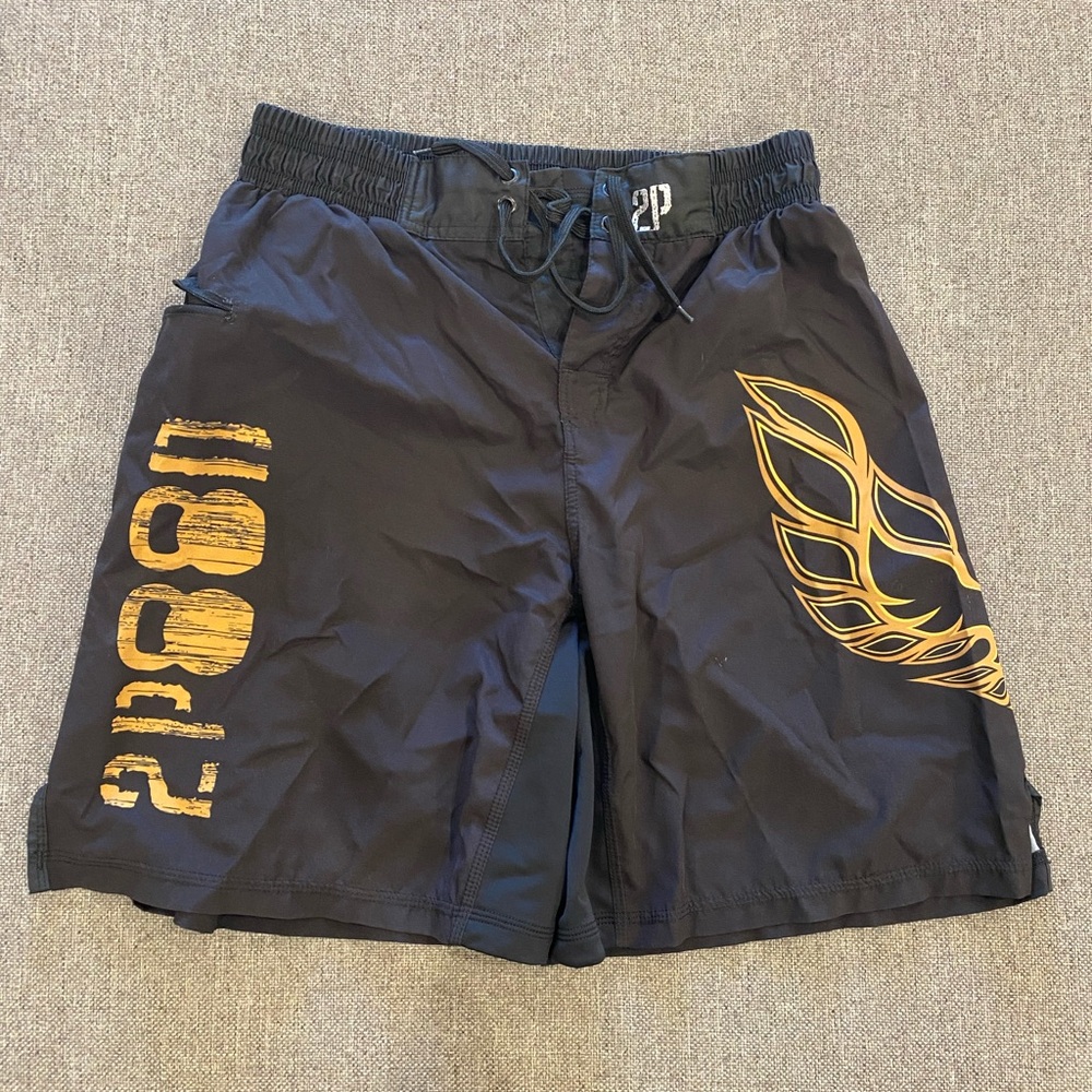 2P Athletic Men's Black and Gold Shorts